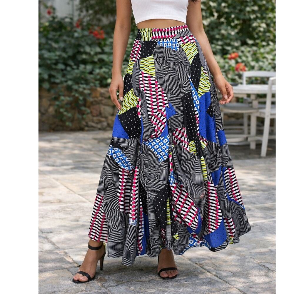 AKIRA CHICAGO Black Label NWOT Multi Print High Waist Asymmetrical Ruched Skirt